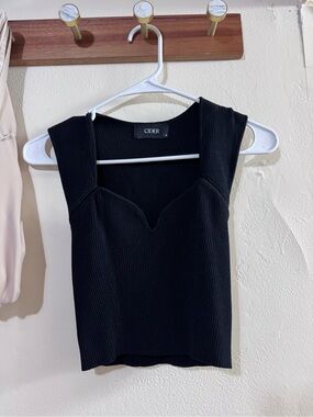 Cider Black Ribbed Sweetheart Crop Tank